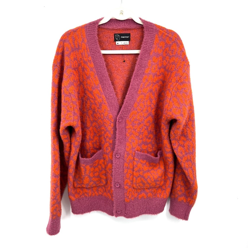 Original Use New eclectic grandpa cardigan sweater cheetah print maximalist M